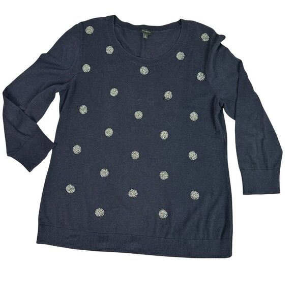 Talbots Navy Medium Sweater with Silver Beaded Dots - Picture 3 of 7